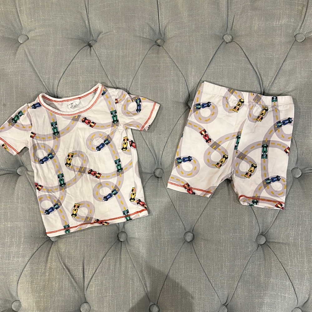 Starting Out Car Print Pajama Set - White and Blue